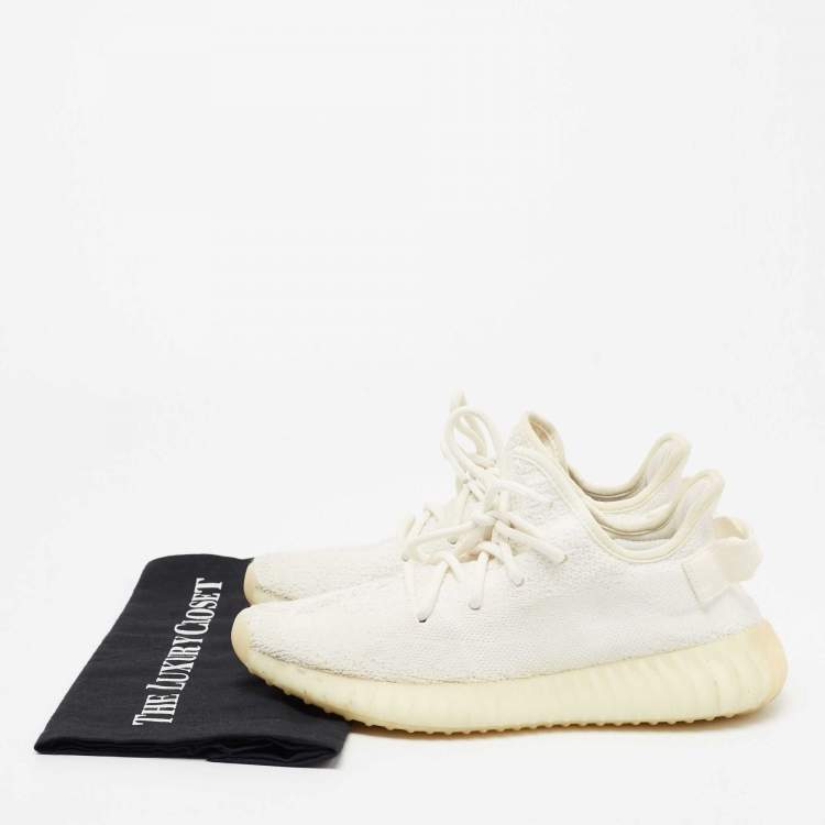 Pre Owned Yeezy x Adidas Cream Knit Fabric Boost 350 V2 Triple White Low-Top Sneakers Size 38 2/3