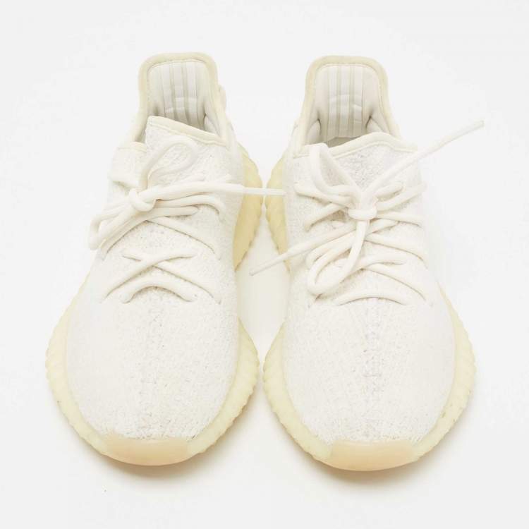 Pre Owned Yeezy x Adidas Cream Knit Fabric Boost 350 V2 Triple White Low-Top Sneakers Size 38 2/3