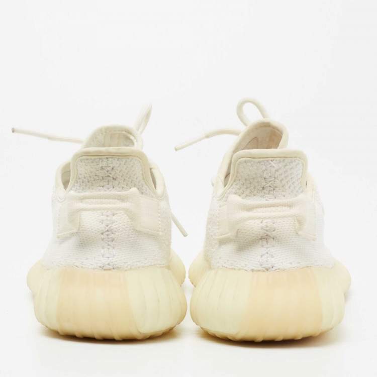 Pre Owned Yeezy x Adidas Cream Knit Fabric Boost 350 V2 Triple White Low-Top Sneakers Size 38 2/3