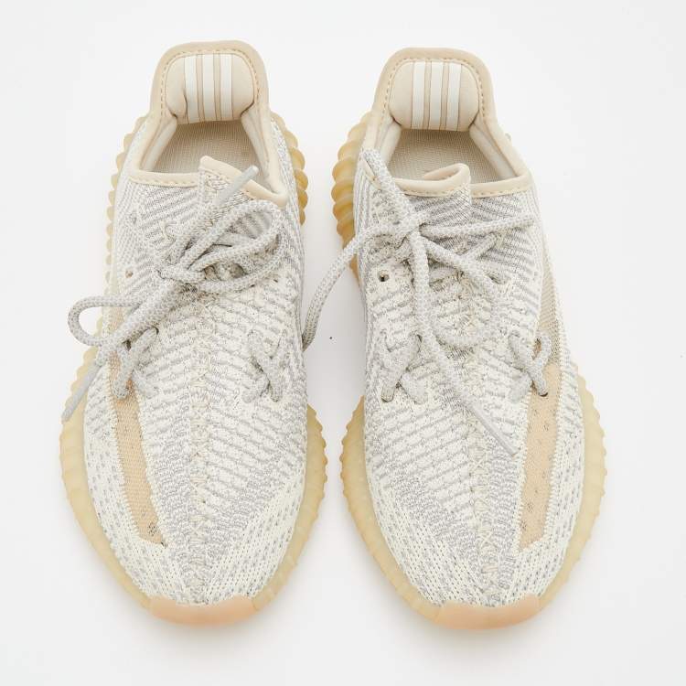 Pre Owned Yeezy x Adidas White/Grey Knit Fabric Boost 350 V2 Sneakers Size 37 1/3