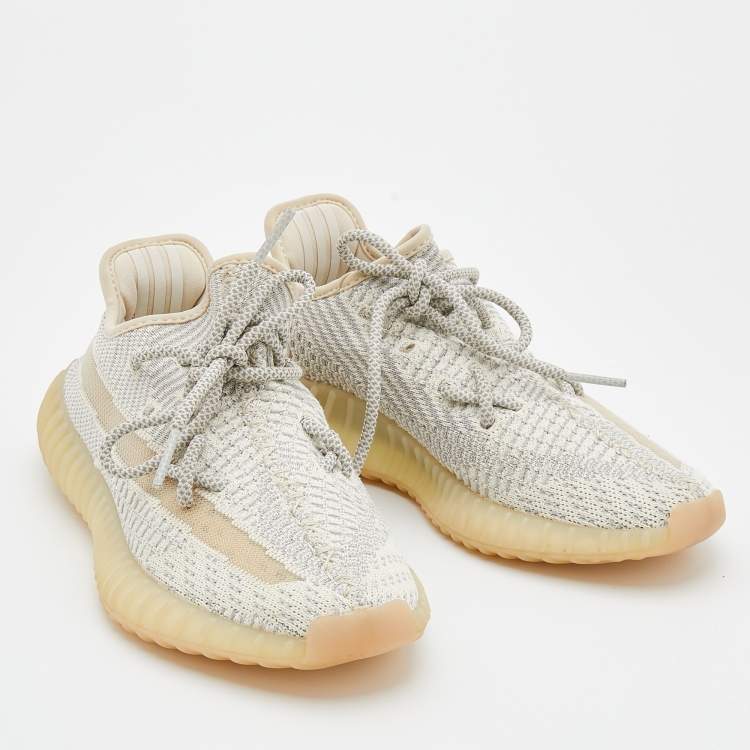 Pre Owned Yeezy x Adidas White/Grey Knit Fabric Boost 350 V2 Sneakers Size 37 1/3