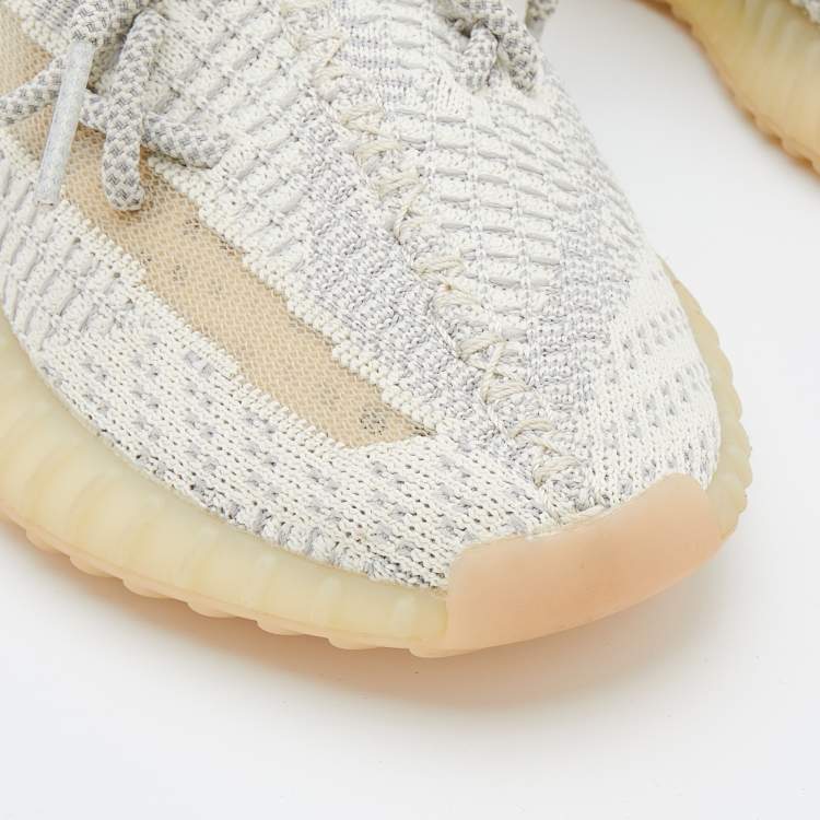 Pre Owned Yeezy x Adidas White/Grey Knit Fabric Boost 350 V2 Sneakers Size 37 1/3