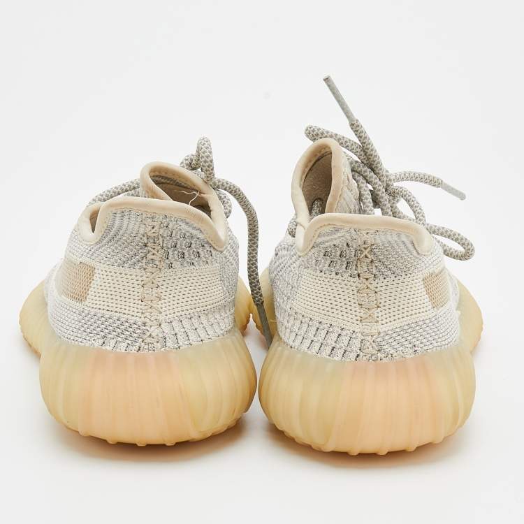 Pre Owned Yeezy x Adidas White/Grey Knit Fabric Boost 350 V2 Sneakers Size 37 1/3
