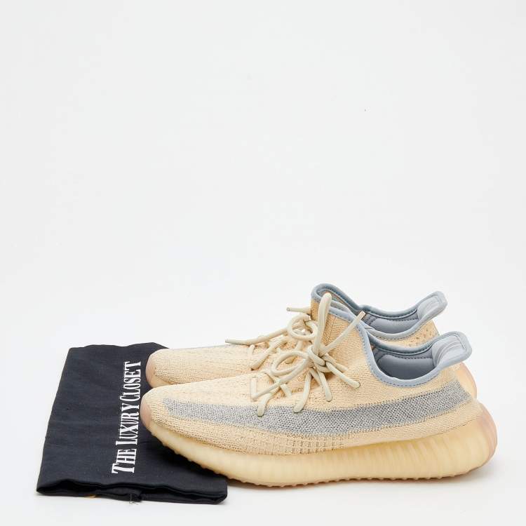 Pre Owned Yeezy x Adidas Beige/Grey Knit Fabric Boost 350 V2 Linen Sneakers Size 44