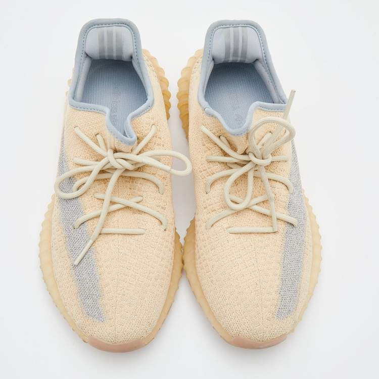 Pre Owned Yeezy x Adidas Beige/Grey Knit Fabric Boost 350 V2 Linen Sneakers Size 44