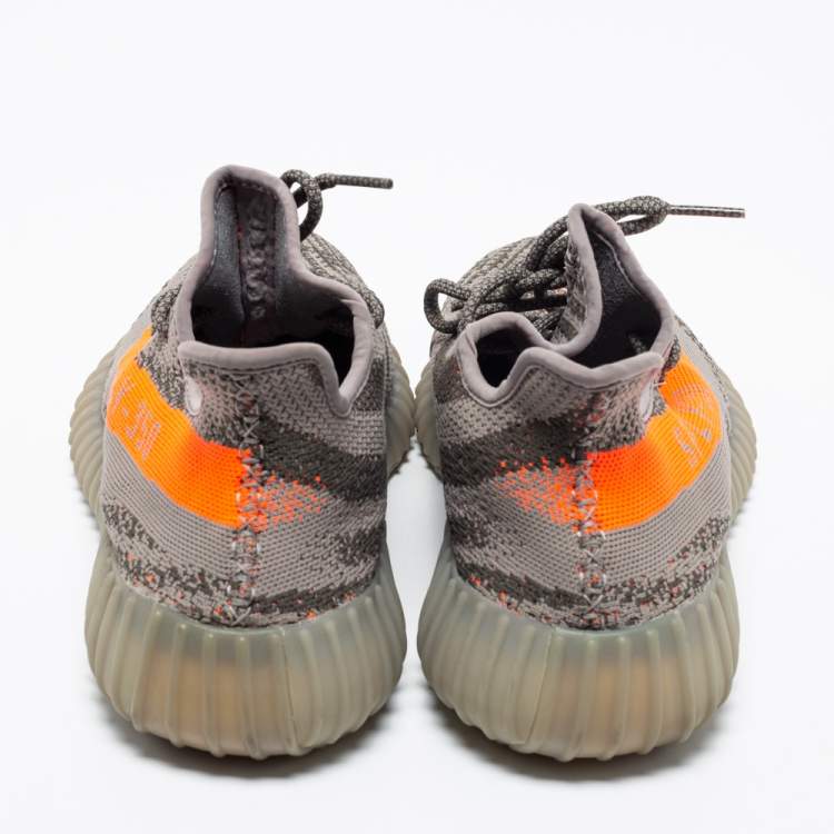 Pre Owned Yeezy Grey/Orange  Knit Fabric Boost 350 Beluga Sneakers Size 45 1/3