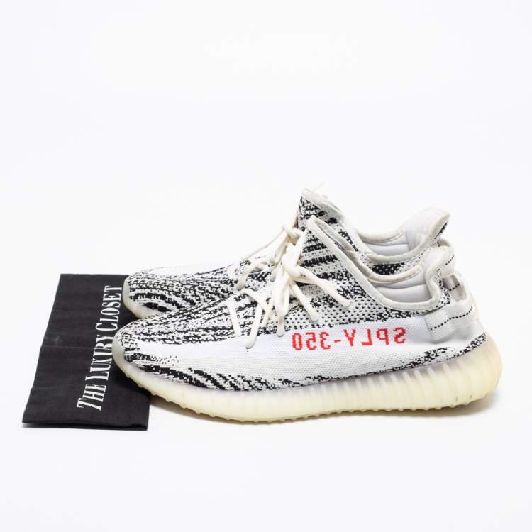 مملوكة مسبقًا   Yeezy x Adidas White/Black Knit Fabric Boost 350 V2 Zebra Sneakers Size 46