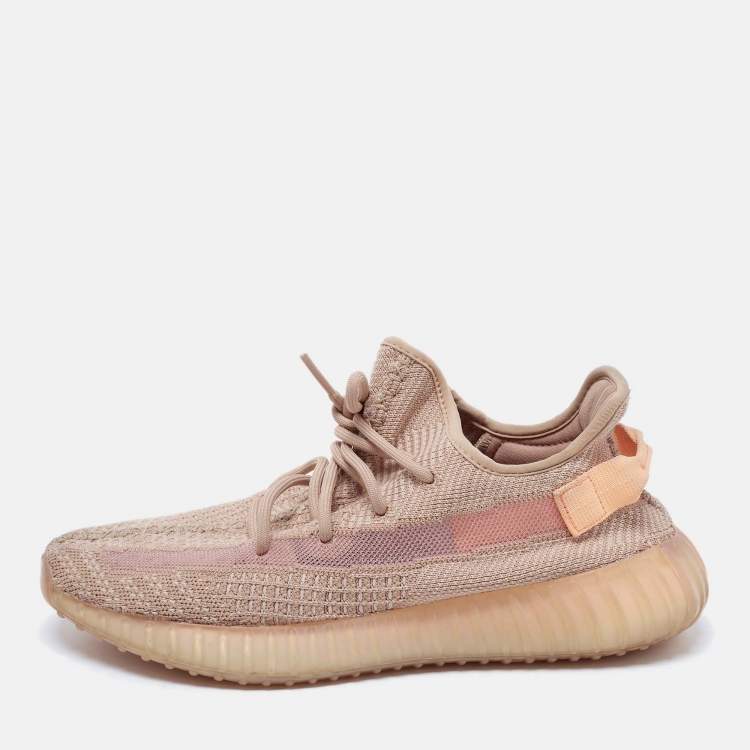 Pre Owned Yeezy x Adidas Orange Knit Fabric Boost 350 V2 Clay Sneakers Size 42.5