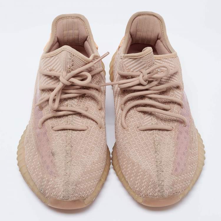 Pre Owned Yeezy x Adidas Orange Knit Fabric Boost 350 V2 Clay Sneakers Size 42.5