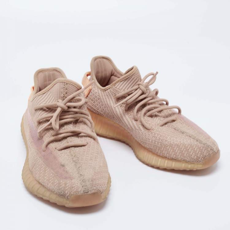 Pre Owned Yeezy x Adidas Orange Knit Fabric Boost 350 V2 Clay Sneakers Size 42.5