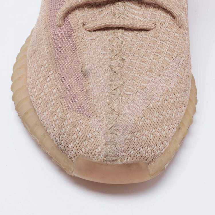 Pre Owned Yeezy x Adidas Orange Knit Fabric Boost 350 V2 Clay Sneakers Size 42.5