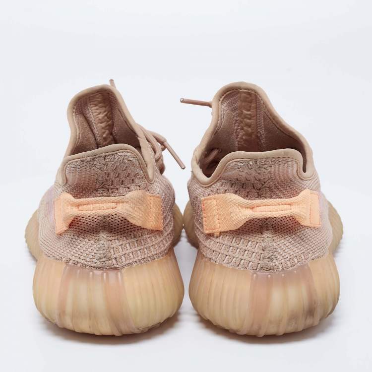 Pre Owned Yeezy x Adidas Orange Knit Fabric Boost 350 V2 Clay Sneakers Size 42.5