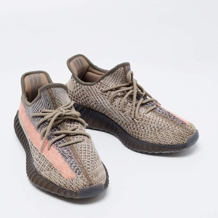 Pre Owned Yeezy x Adidas Multicolor Knit Fabric Boost 350 V2 Ash Stone Low Top Sneakers Size 43 1/3
