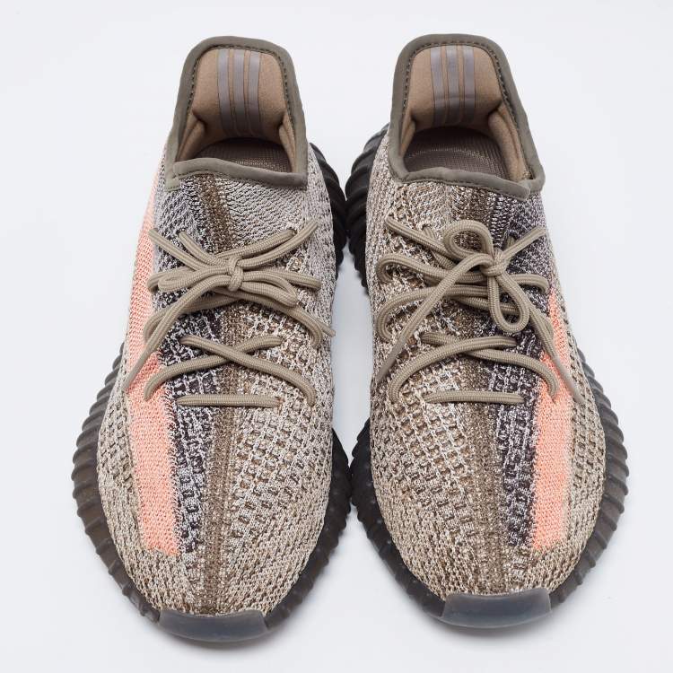 Pre Owned Yeezy x Adidas Multicolor Knit Fabric Boost 350 V2 Ash Stone Low Top Sneakers Size 43 1/3