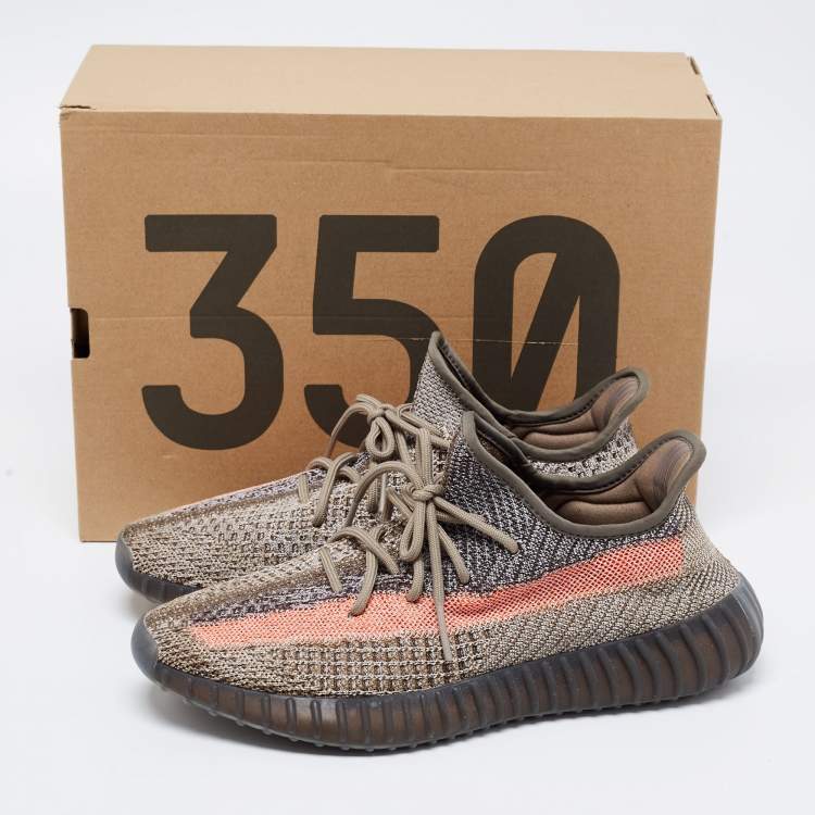 Pre Owned Yeezy x Adidas Multicolor Knit Fabric Boost 350 V2 Ash Stone Low Top Sneakers Size 43 1/3