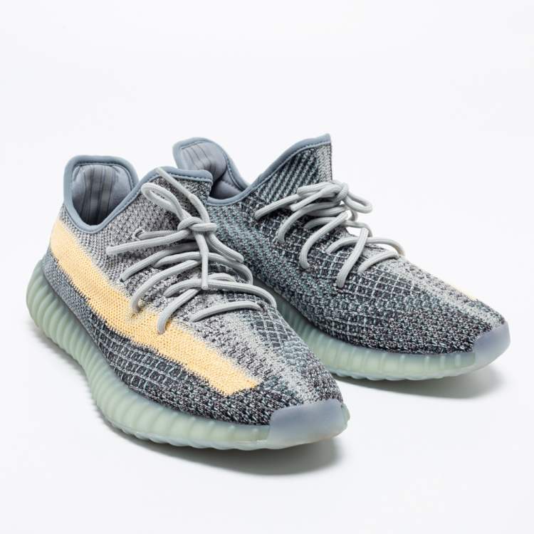 Pre Owned Adidas x Yeezy Boost 350 V2 Ash Blue/Grey Knit Fabric Lace Up Sneakers Size 43 1/3