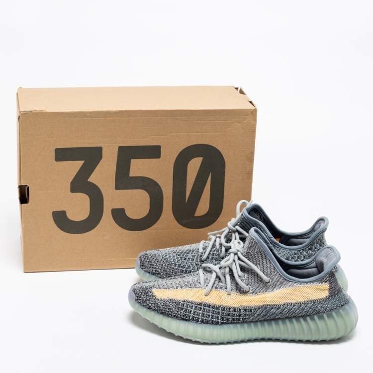 Pre Owned Adidas x Yeezy Boost 350 V2 Ash Blue/Grey Knit Fabric Lace Up Sneakers Size 43 1/3
