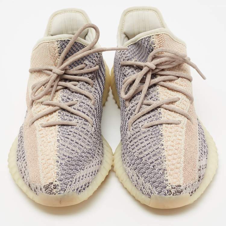 Pre Owned Yeezy x adidas Multicolor Knit Fabric Boost 350 V2 Ash Pearl Sneakers Size 45 2/3
