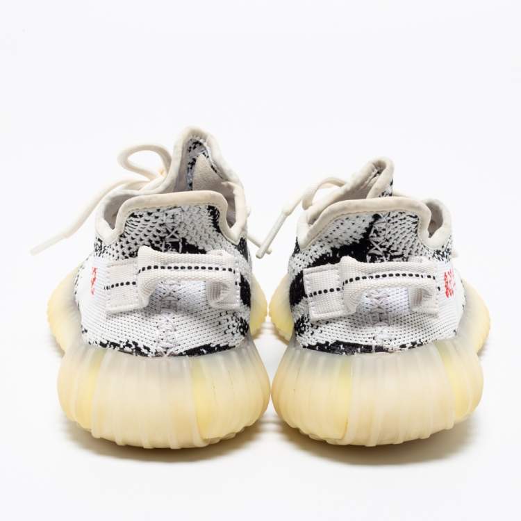 Pre Owned Yeezy x adidas White/Black Knit Fabric Boost 350 V2 Zebra Sneakers Size 37 1/3