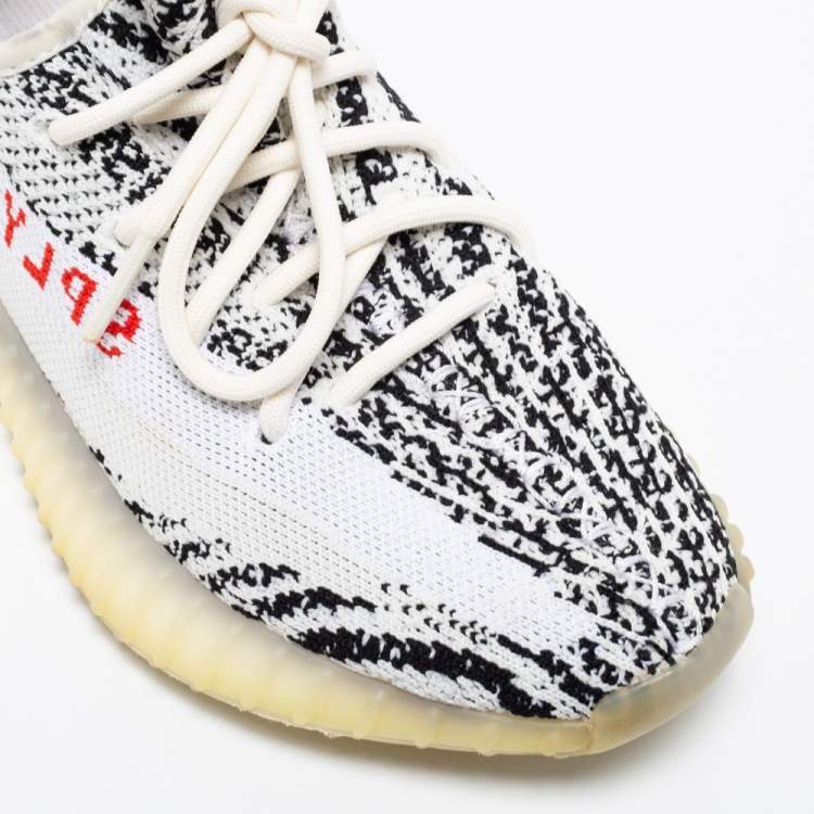 Pre Owned Yeezy x adidas White/Black Knit Fabric Boost 350 V2 Zebra Sneakers Size 37 1/3