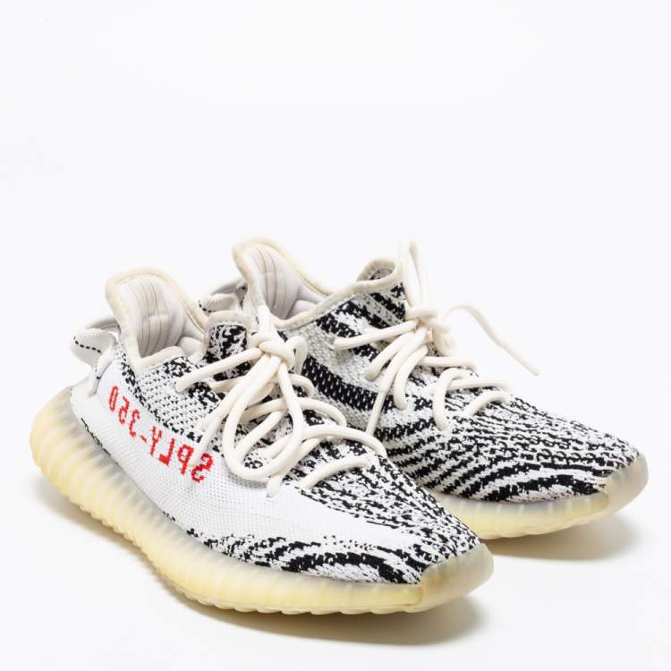 Pre Owned Yeezy x adidas White/Black Knit Fabric Boost 350 V2 Zebra Sneakers Size 37 1/3
