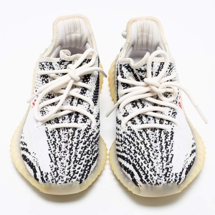Pre Owned Yeezy x adidas White/Black Knit Fabric Boost 350 V2 Zebra Sneakers Size 37 1/3