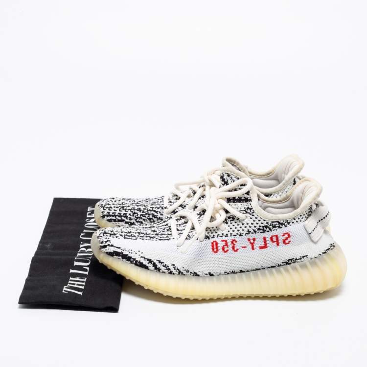 Pre Owned Yeezy x adidas White/Black Knit Fabric Boost 350 V2 Zebra Sneakers Size 37 1/3