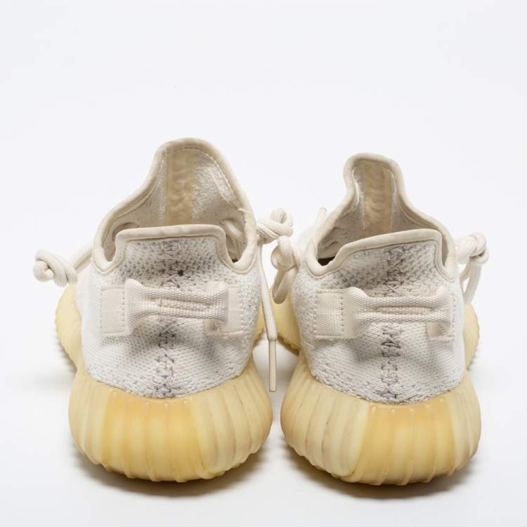 مملوكة مسبقًا Yeezy x Adidas White Knit Fabric Boost 350 V2 Cream Low-Top Sneakers Size 38 2/3
