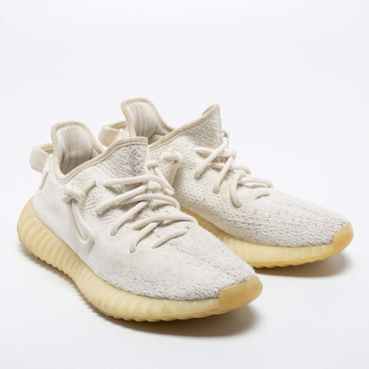 مملوكة مسبقًا Yeezy x Adidas White Knit Fabric Boost 350 V2 Cream Low-Top Sneakers Size 38 2/3
