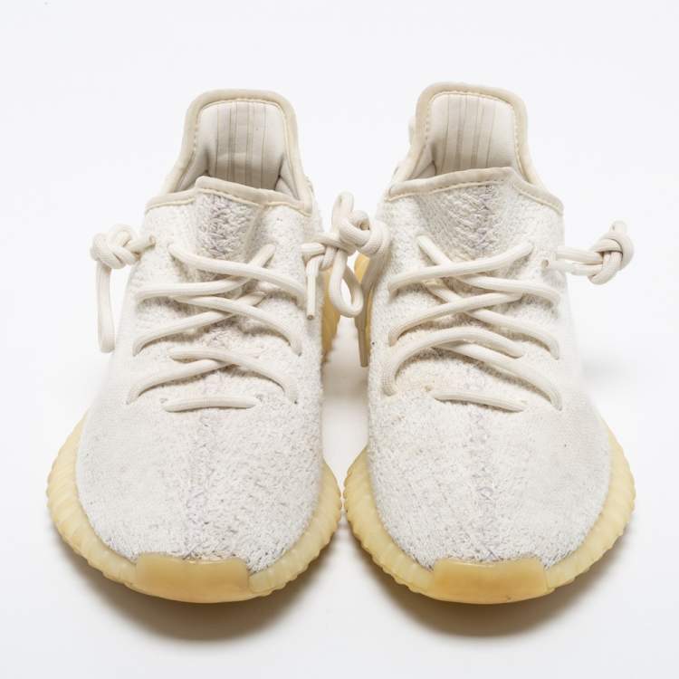 مملوكة مسبقًا Yeezy x Adidas White Knit Fabric Boost 350 V2 Cream Low-Top Sneakers Size 38 2/3