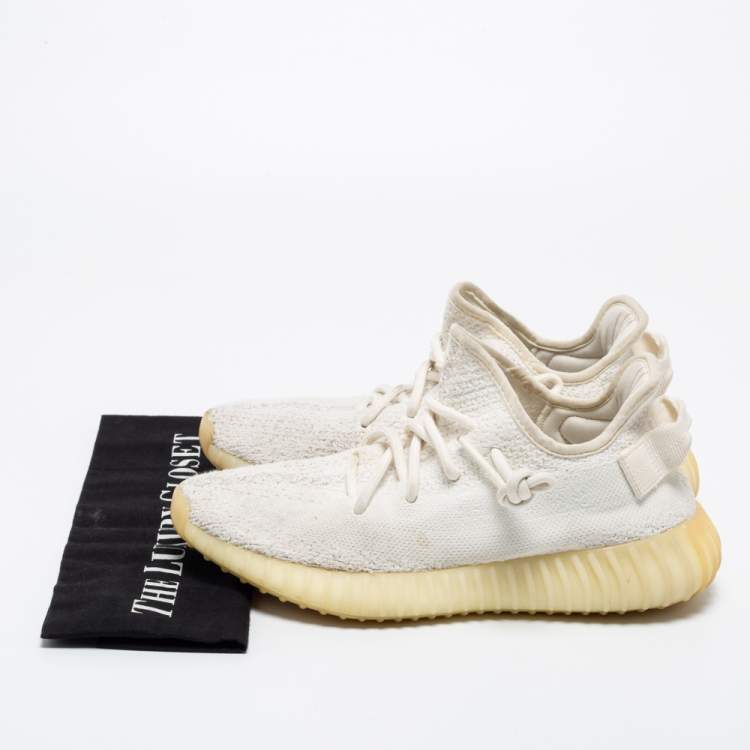 مملوكة مسبقًا Yeezy x Adidas White Knit Fabric Boost 350 V2 Cream Low-Top Sneakers Size 38 2/3