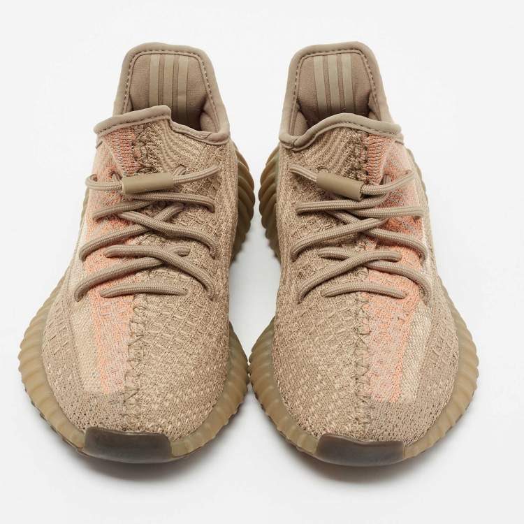 Pre Owned Yeezy x Adidas Light Brown Knit Fabric Boost 350 V2 Sand Taupe Sneakers Size 37 1/3
