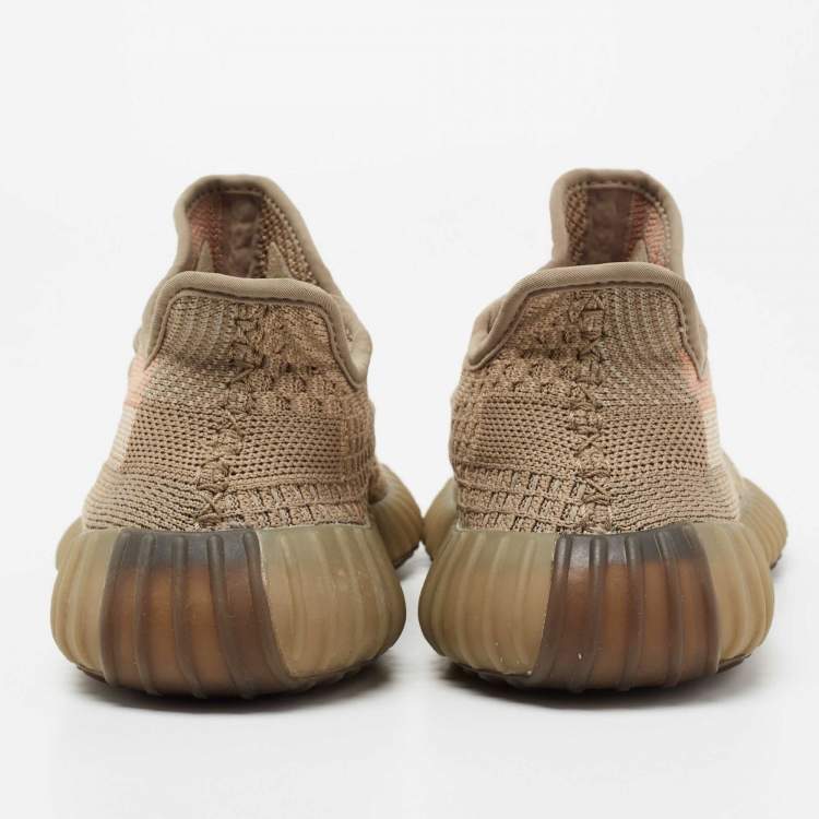 Pre Owned Yeezy x Adidas Light Brown Knit Fabric Boost 350 V2 Sand Taupe Sneakers Size 37 1/3