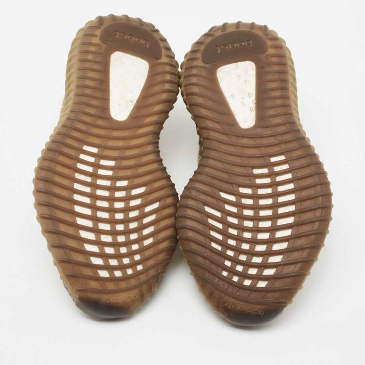 Pre Owned Yeezy x Adidas Light Brown Knit Fabric Boost 350 V2 Sand Taupe Sneakers Size 37 1/3