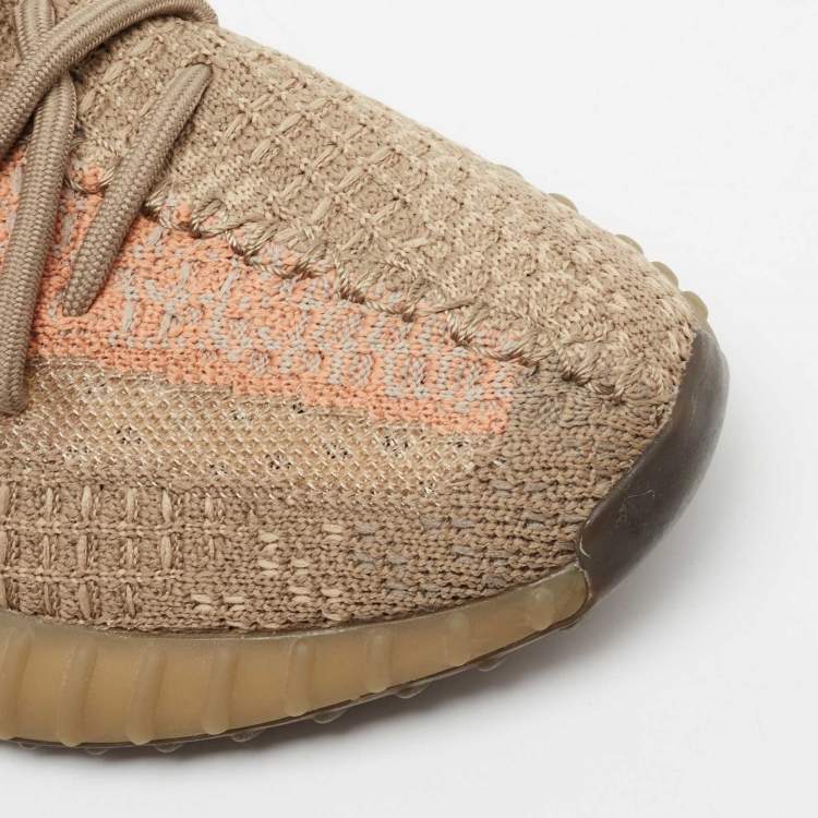 Pre Owned Yeezy x Adidas Light Brown Knit Fabric Boost 350 V2 Sand Taupe Sneakers Size 37 1/3