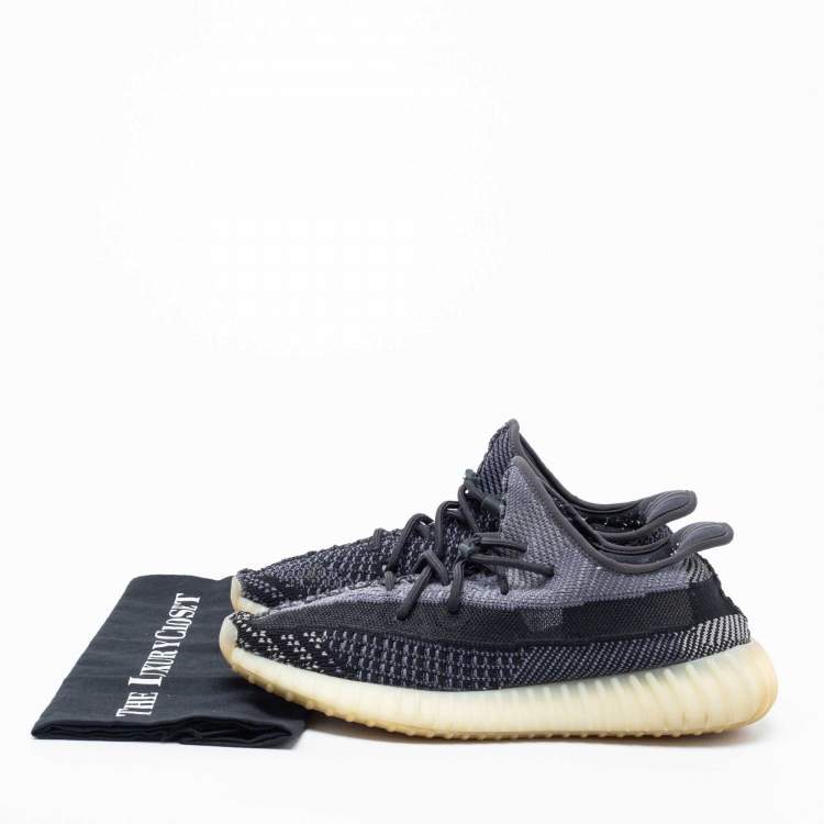 Pre Owned Yeezy x Adidas Black Knit Fabric Boost 350 V2 Carbon Low-Top Sneakers Size 43 1/3