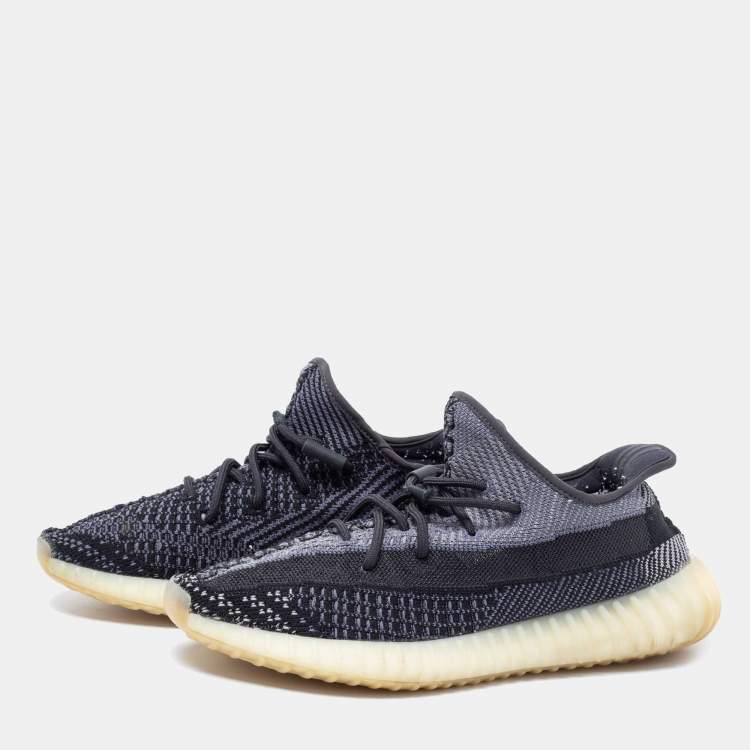 Pre Owned Yeezy x Adidas Black Knit Fabric Boost 350 V2 Carbon Low-Top Sneakers Size 43 1/3