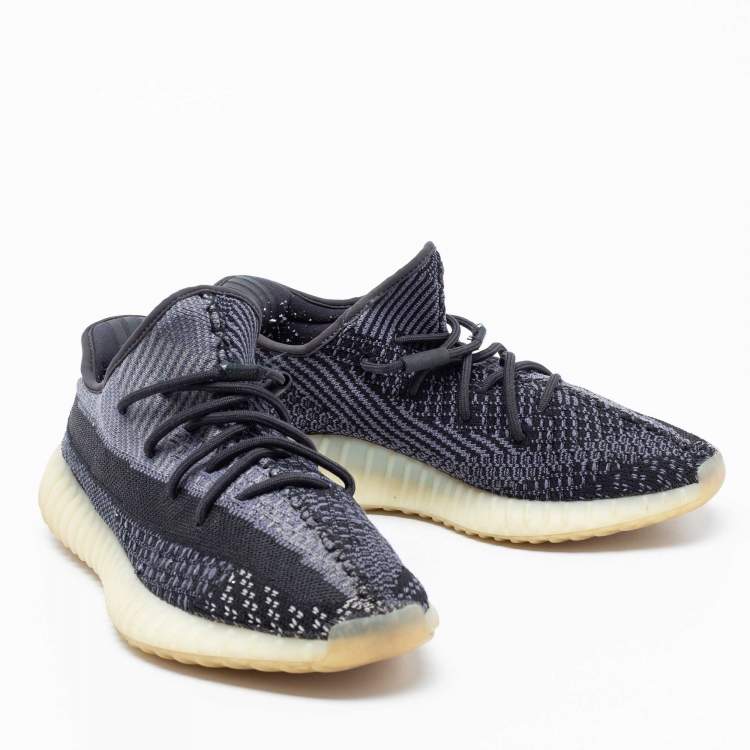 Pre Owned Yeezy x Adidas Black Knit Fabric Boost 350 V2 Carbon Low-Top Sneakers Size 43 1/3