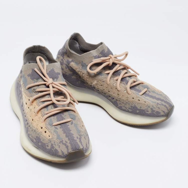 Pre Owned Yeezy x adidas Grey/Beige Knit Fabric Boost 380 Mist Low-Top Sneakers Size 43 1/3