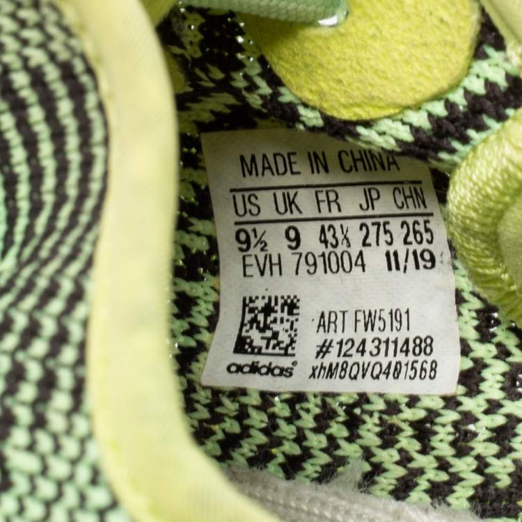 Pre Owned Yeezy x adidas Green Knit Fabric Boost 350 V2 Semi Frozen Sneakers Size 43 2/3