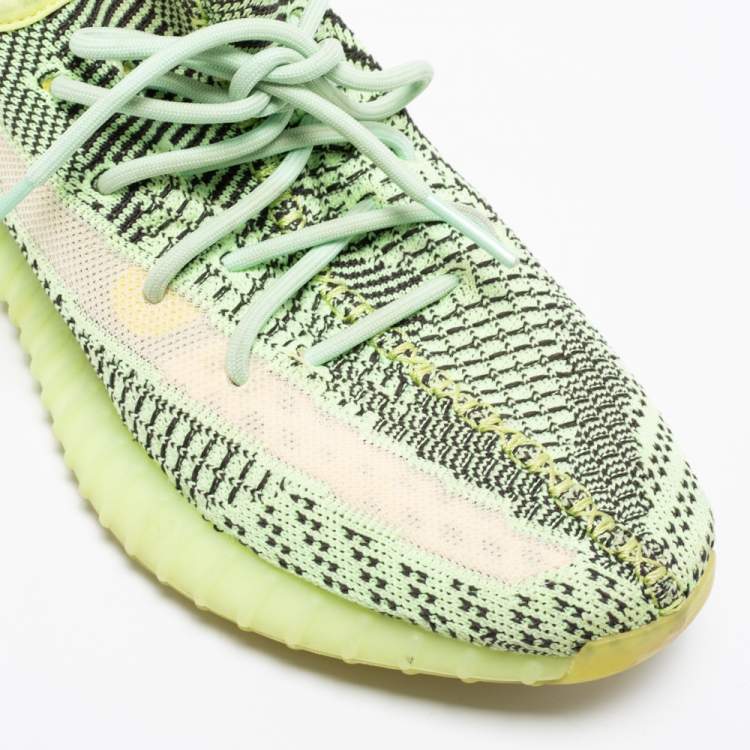 Pre Owned Yeezy x adidas Green Knit Fabric Boost 350 V2 Semi Frozen Sneakers Size 43 2/3