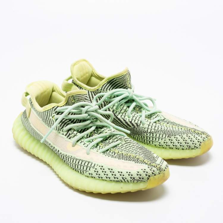 Pre Owned Yeezy x adidas Green Knit Fabric Boost 350 V2 Semi Frozen Sneakers Size 43 2/3