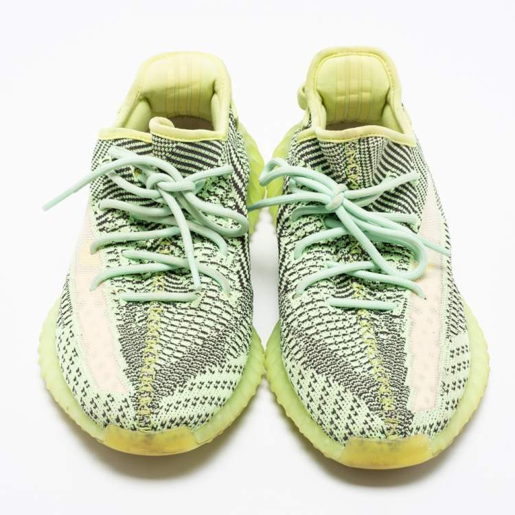 Pre Owned Yeezy x adidas Green Knit Fabric Boost 350 V2 Semi Frozen Sneakers Size 43 2/3