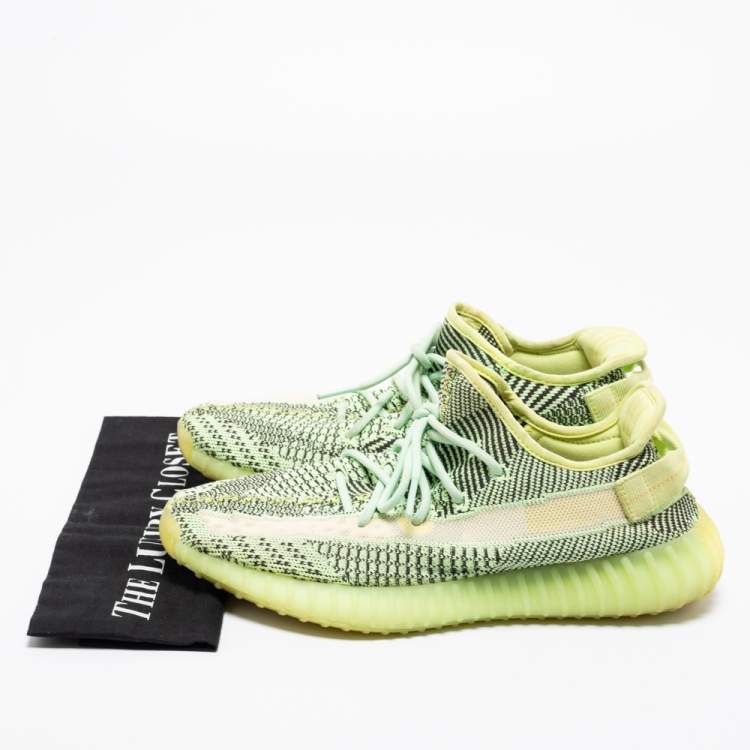 Pre Owned Yeezy x adidas Green Knit Fabric Boost 350 V2 Semi Frozen Sneakers Size 43 2/3