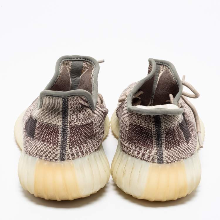 Pre Owned Yeezy x adidas Grey/Brown Knit Fabric Boost 350 Earth Low Top Sneakers Size 43 1/3