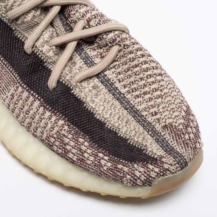 Pre Owned Yeezy x adidas Grey/Brown Knit Fabric Boost 350 Earth Low Top Sneakers Size 43 1/3