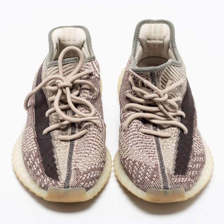 Pre Owned Yeezy x adidas Grey/Brown Knit Fabric Boost 350 Earth Low Top Sneakers Size 43 1/3