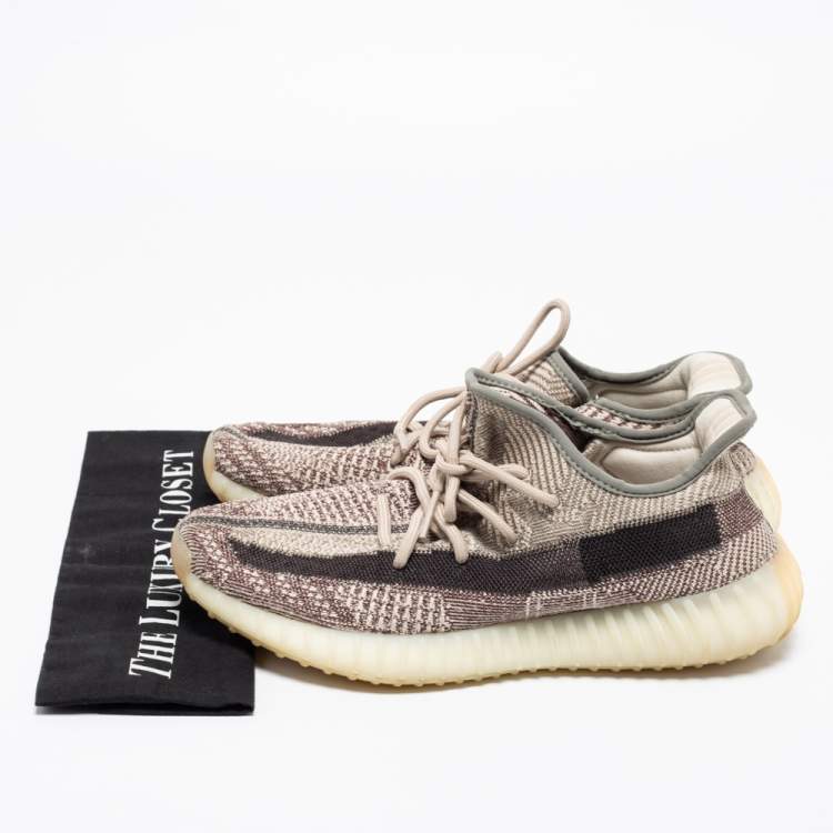 Pre Owned Yeezy x adidas Grey/Brown Knit Fabric Boost 350 Earth Low Top Sneakers Size 43 1/3