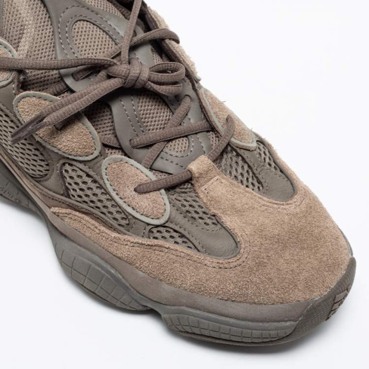 Pre Owned Yeezy x Adidas Brown/Olive Green Mesh and Suede 500 Clay Sneakers Size 47 1/3