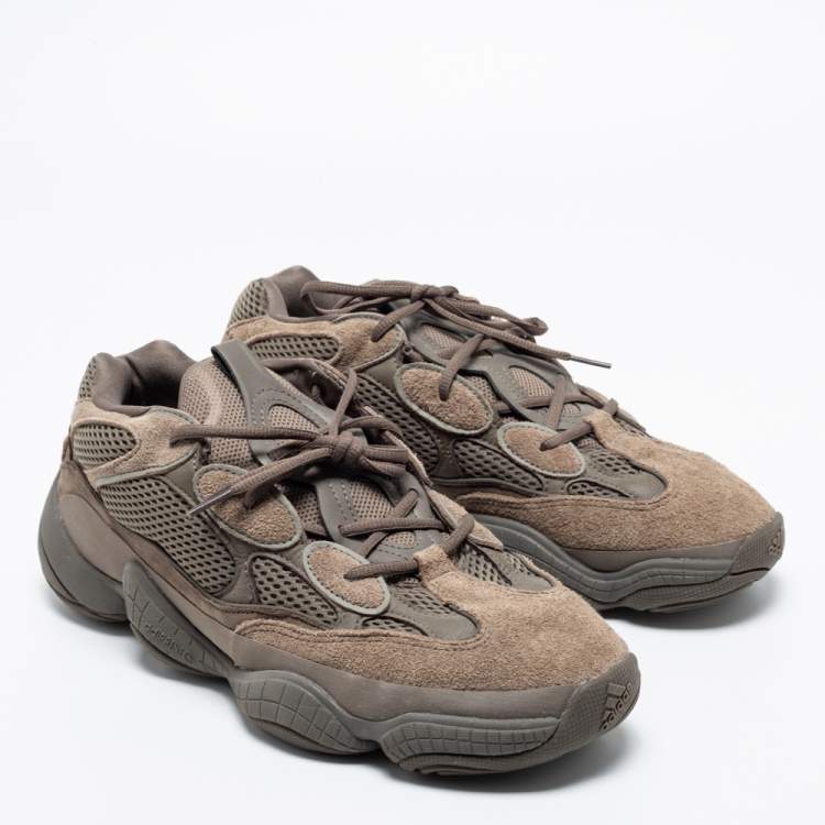 Pre Owned Yeezy x Adidas Brown/Olive Green Mesh and Suede 500 Clay Sneakers Size 47 1/3